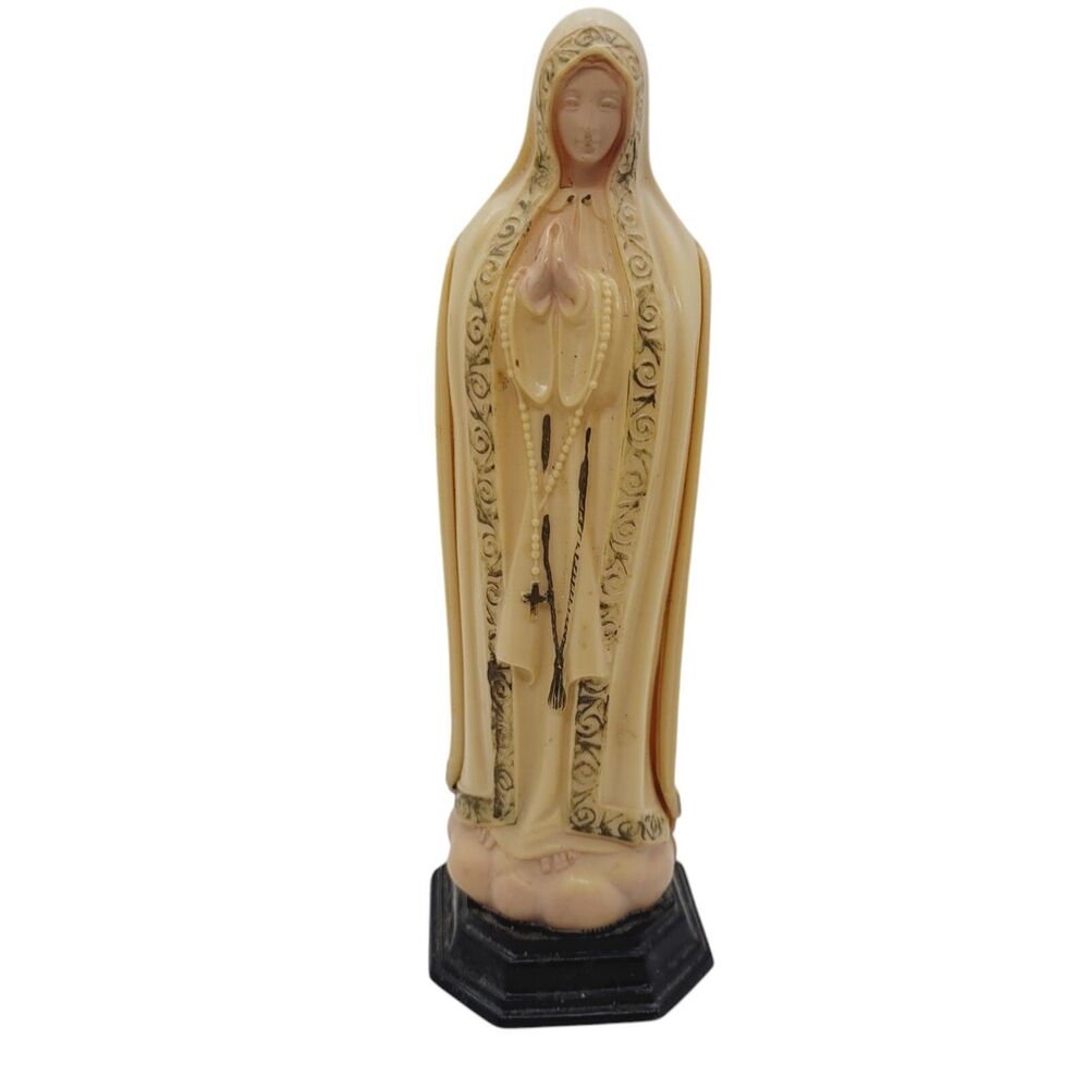Our Lady Of Lourdes Mary w/ Rosary Hard Plastic Gold Accents FigurineHartfield